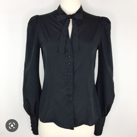 Tom Ford Tops - Tom Ford Italy Puff Sleeve Tie Neck Button Blouse